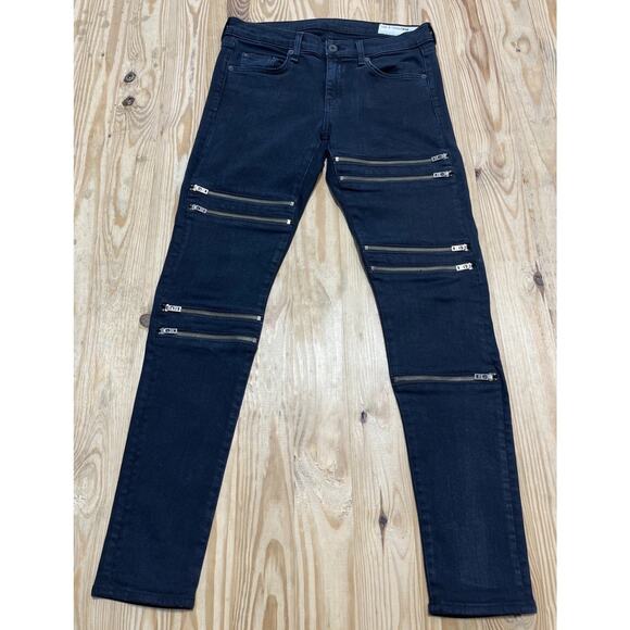 Rag & Bone Jeans Womens 27 Gray Zippers Skinny Aged Coal Moto Denim - Picture 1 of 8